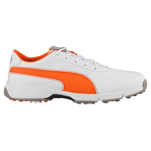white and orange puma shoes